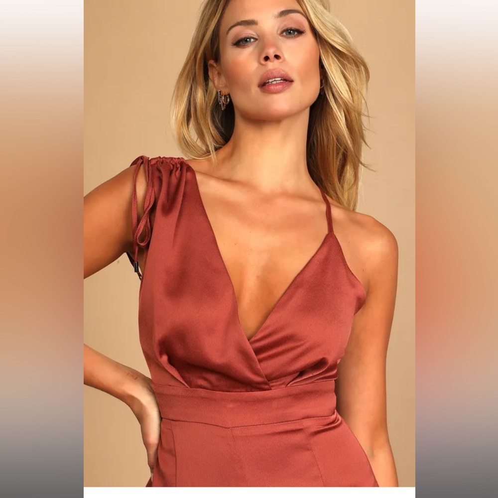Lulus LOOK OF LUXE RUSTY ROSE SATIN jumpsuit - Picture 4 of 9